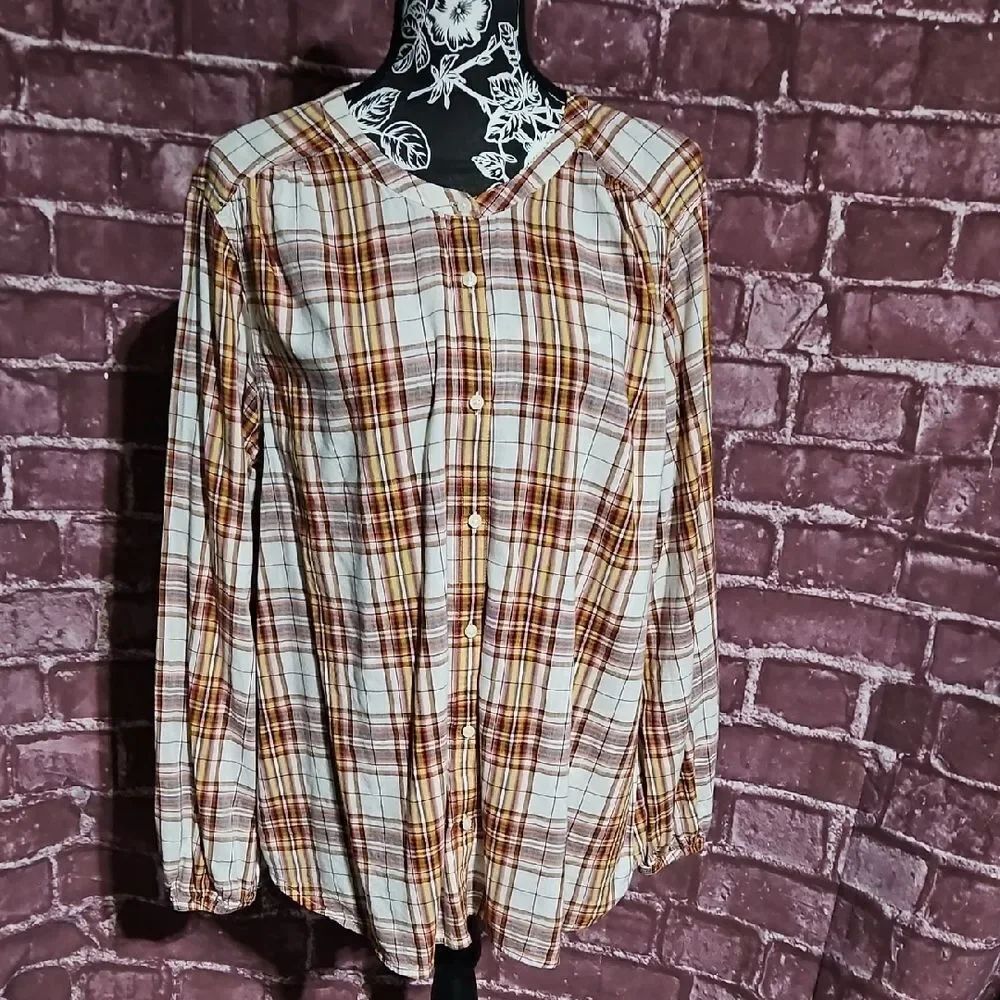 St John's Bay Upcycled Easter Button Down Long Sleeve Plaid Shirt